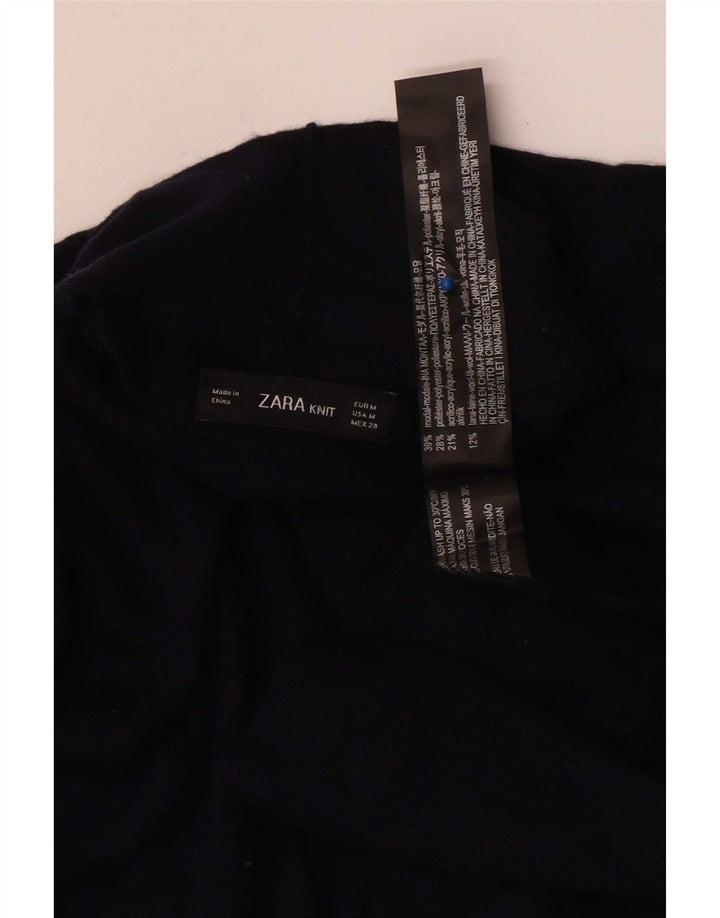 Suéter feminino Zara com gola tartaruga Reino Unido 14 médio azul marinho modal