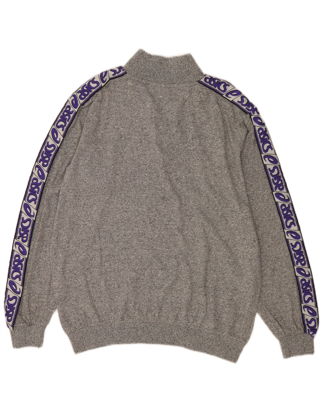 Suéter masculino Asics Graphic Zip Neck moletom grande cinza manchado de algodão