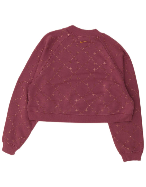 Nike Womens Crop Oversized Moletom Jumper UK 6 XS Burgundy Check Cotton