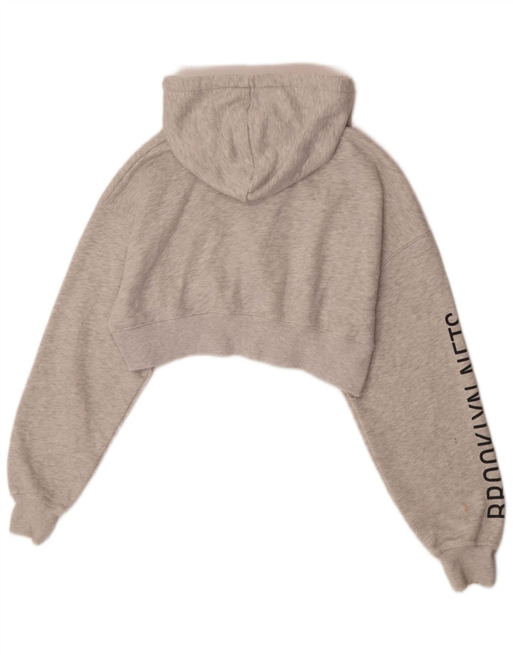 Suéter feminino com capuz e zíper pull & Bear Crop gráfico UK 10 pequeno cinza manchado