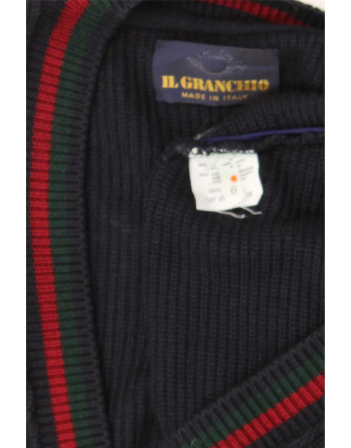 Il Granchio Suéter Cardigan Masculino XL Lã Geométrica Azul Marinho
