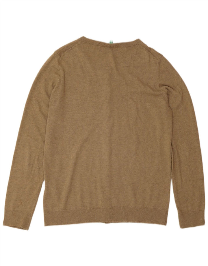 Suéter cardigã feminino Benetton UK 12 poliamida marrom médio