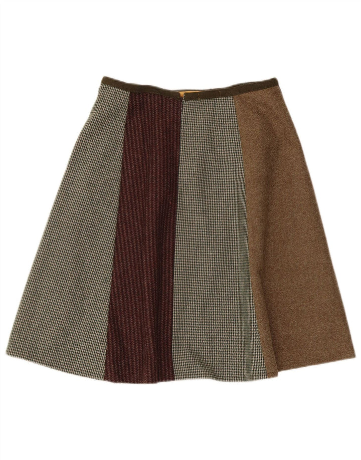 Baba Saia feminina evasê W26 pequena lã patchwork multicolorida