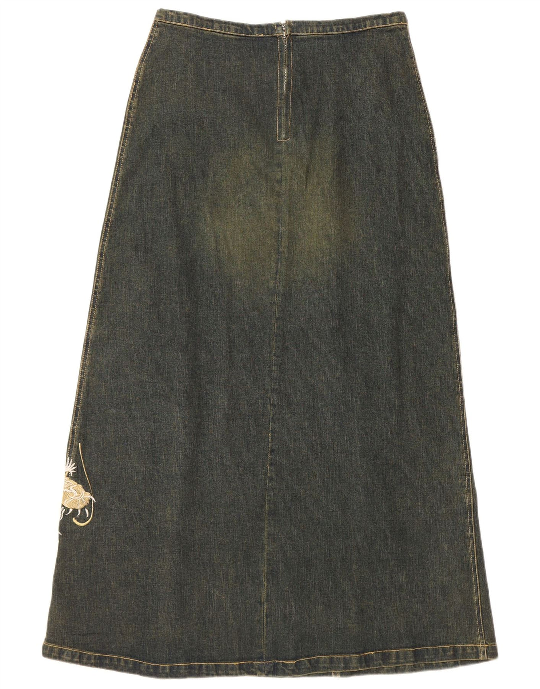 Saia jeans gráfica feminina VINTAGE Reino Unido 12 médio W30 algodão azul