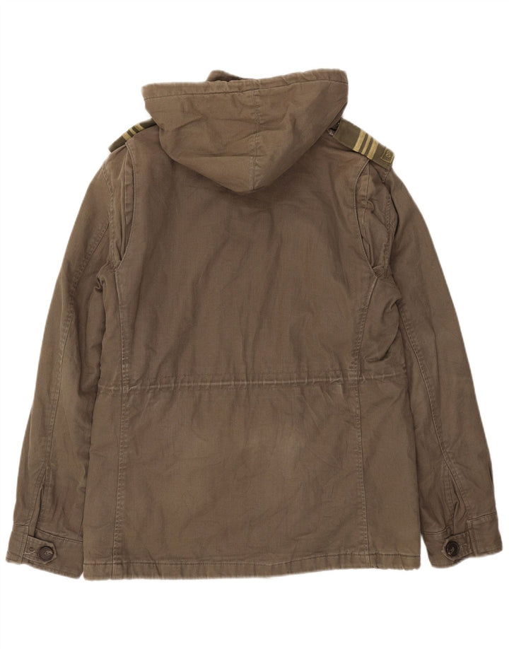 Jaqueta militar masculina com capuz Levi's UK 38 algodão cáqui médio