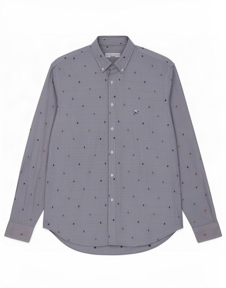 Camisa masculina Etro tamanho 40 algodão listrado azul marinho médio