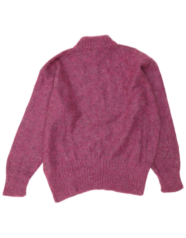 Suéter feminino vintage com gola tartaruga de grandes dimensões Reino Unido 18 XL roxo floral
