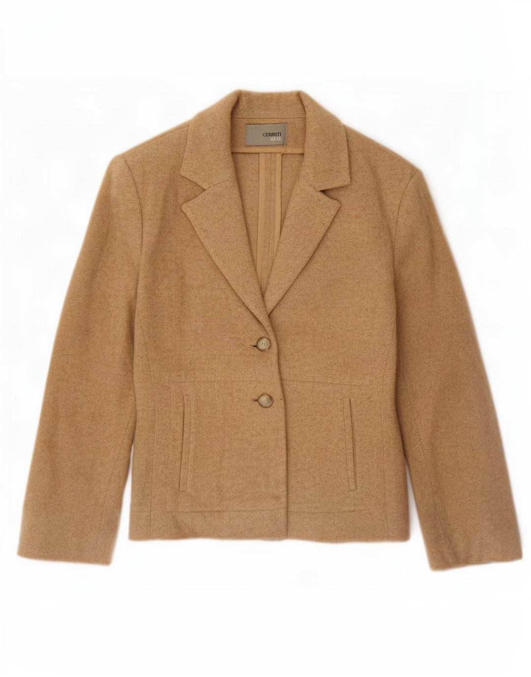 Cerruti Jaqueta Blazer Feminina com 2 Botões EU 36 Pequeno Camelhair Bege