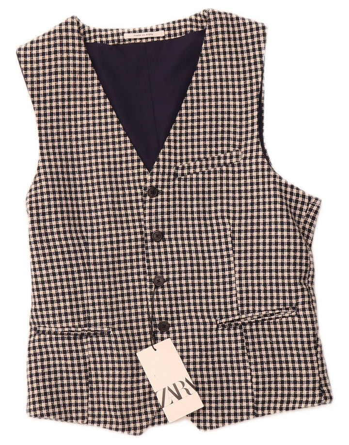 Colete masculino ZARA médio azul marinho algodão houndstooth