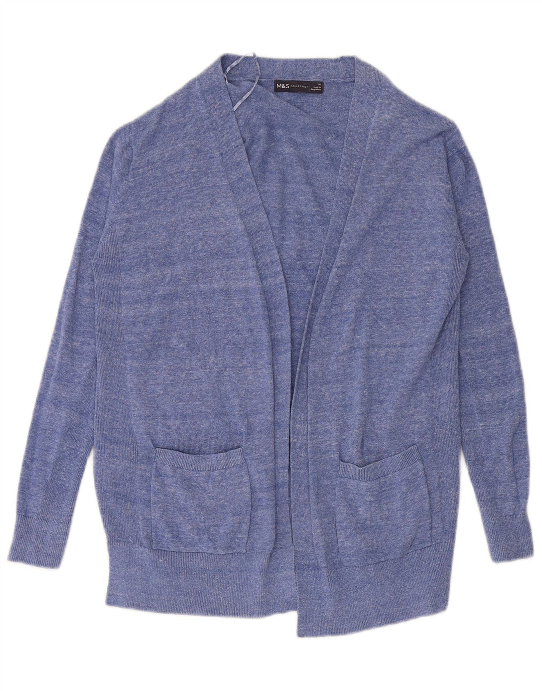 Suéter cardigã aberto feminino Marks & Spencer UK 10 pequeno azul manchado