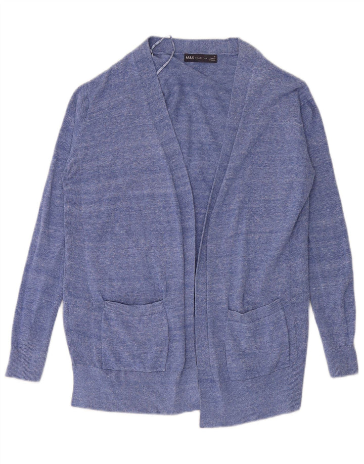 Suéter cardigã aberto feminino Marks & Spencer UK 10 pequeno azul manchado