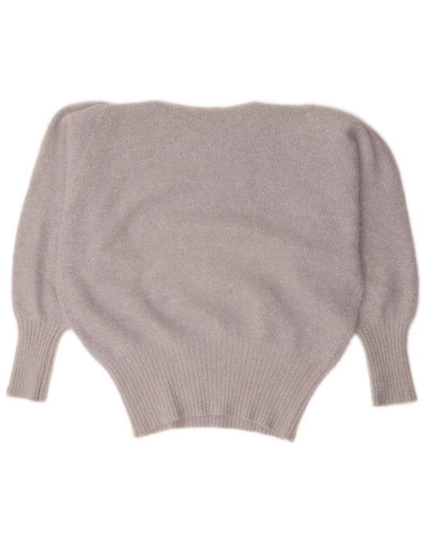 Suéter feminino vintage com gola canoa Reino Unido 18 XL cinza manchado angorá