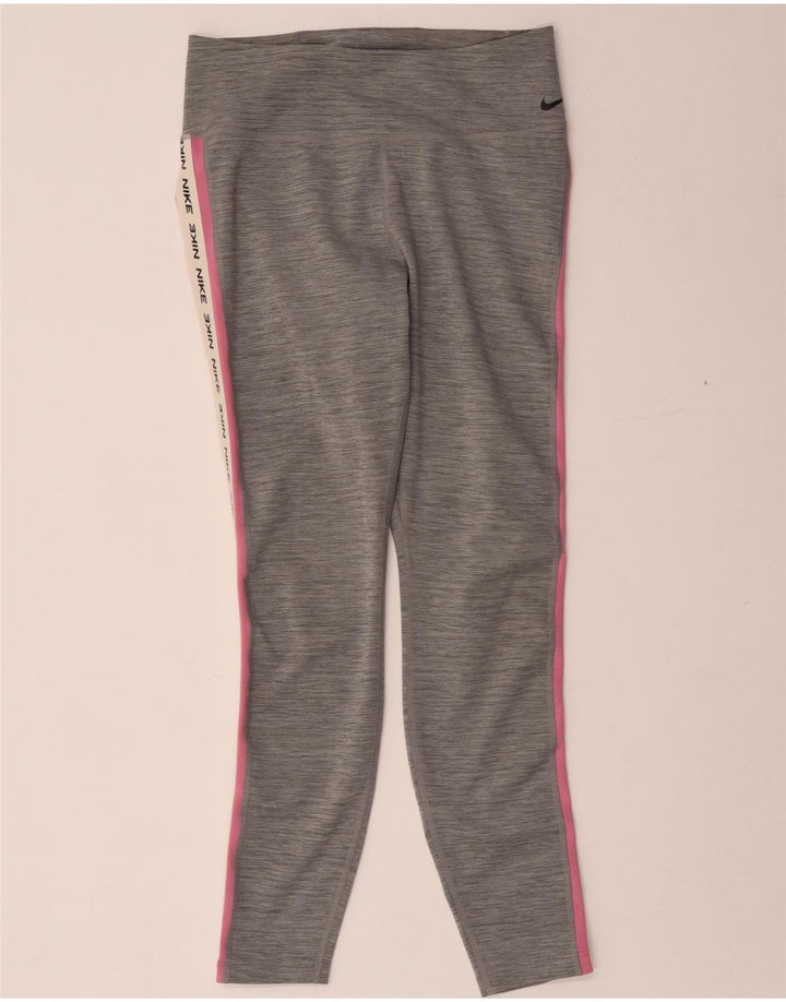 Leggings femininas Nike Dri Fit Graphic UK 12 poliéster manchado cinza médio