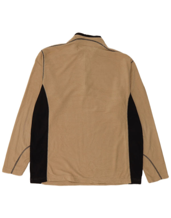Suéter de lã Columbia masculino com zíper e gola grande, bege, poliéster colorblock