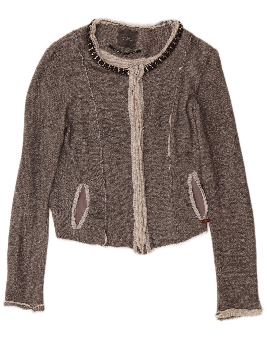 Suéter cardigã feminino GUESS UK 8 pequeno bloco cinza