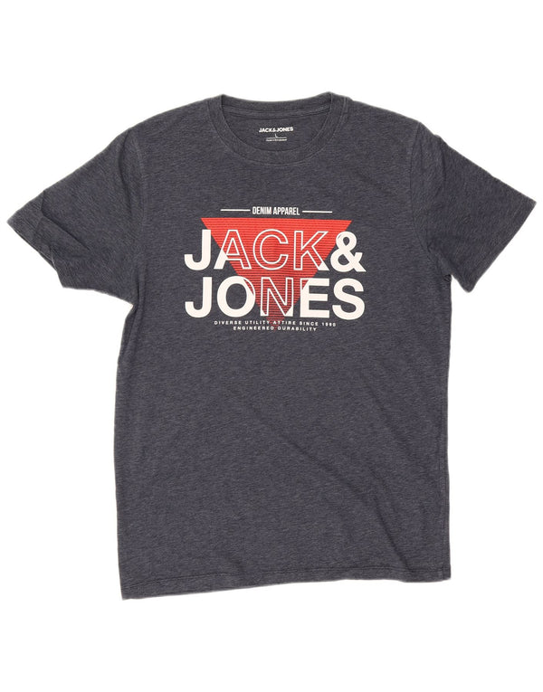 Camiseta gráfica masculina Jack & Jones grande algodão azul marinho