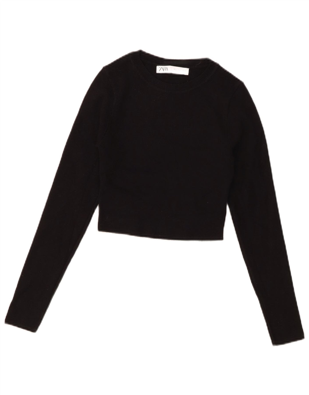 Zara Womens Crop Top Manga Longa Reino Unido 8 Pequena Viscose Preta