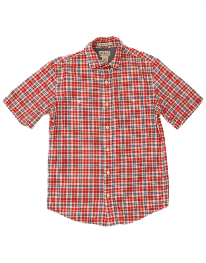 Camisa masculina de manga curta L.L.Bean pequena xadrez vermelha de algodão