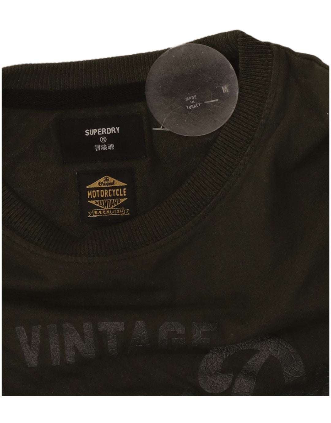 Camiseta masculina SUPERDRY com estampa de motocicleta Top médio cáqui
