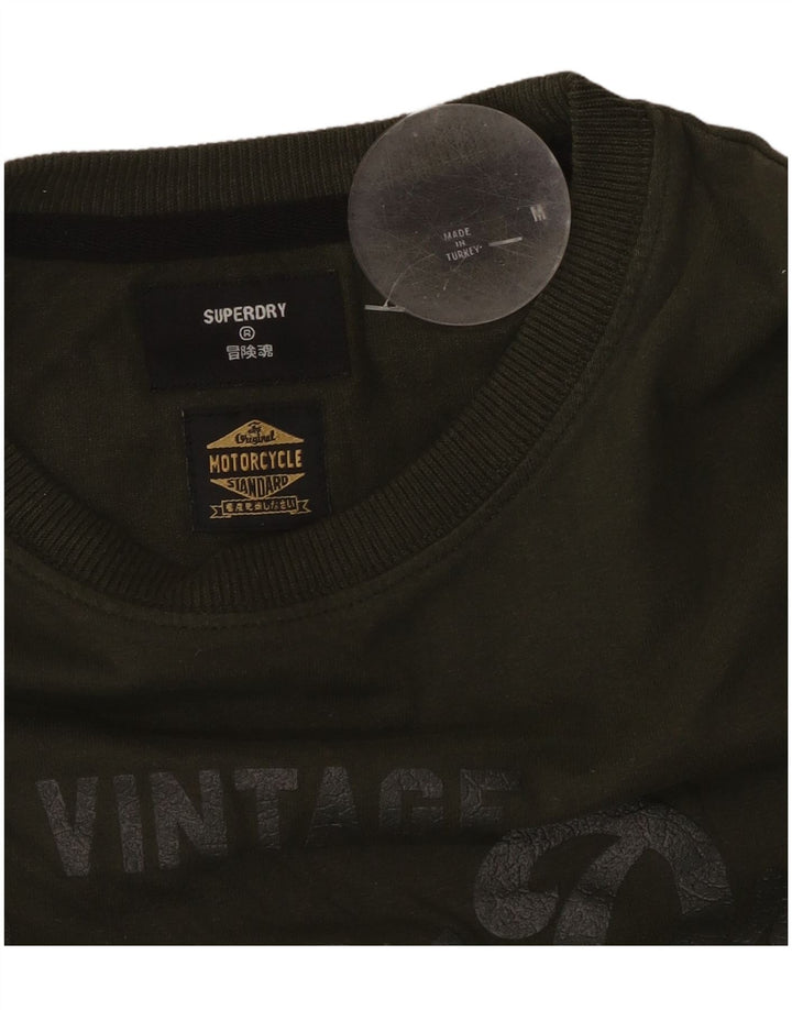 Camiseta masculina SUPERDRY com estampa de motocicleta Top médio cáqui