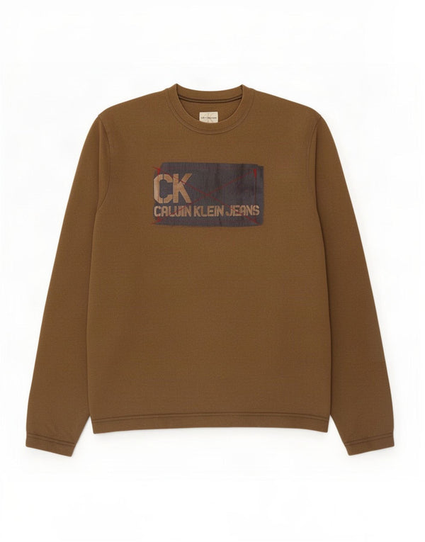Calvin Klein Jeans Mens Graphic Top Long Sleeve Medium Brown Cotton