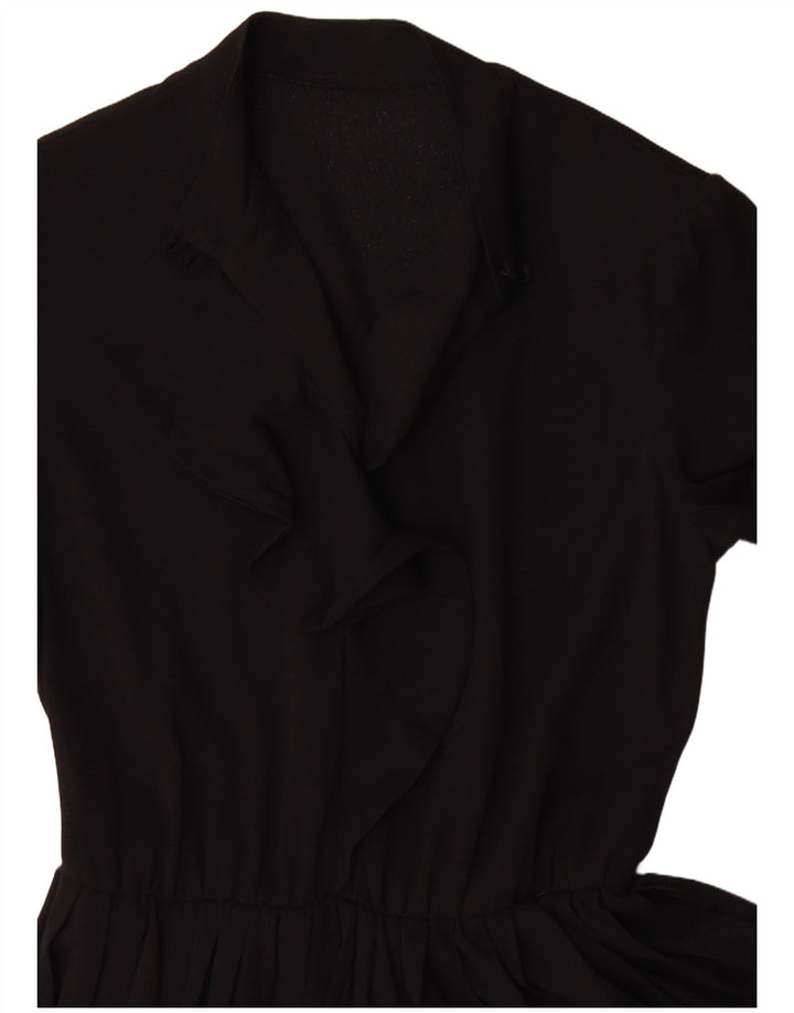 Vestido vintage feminino manga comprida linha A UK 12 médio preto