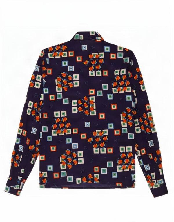 Camisa feminina vintage IT 52 2XL azul marinho geométrica
