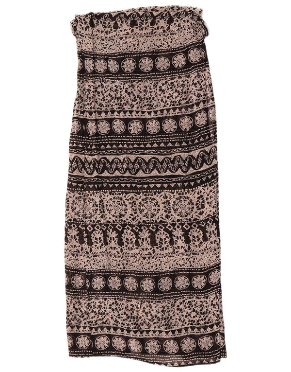 Saia feminina de cintura alta com cintura alta UK 12 médio W28 preta floral