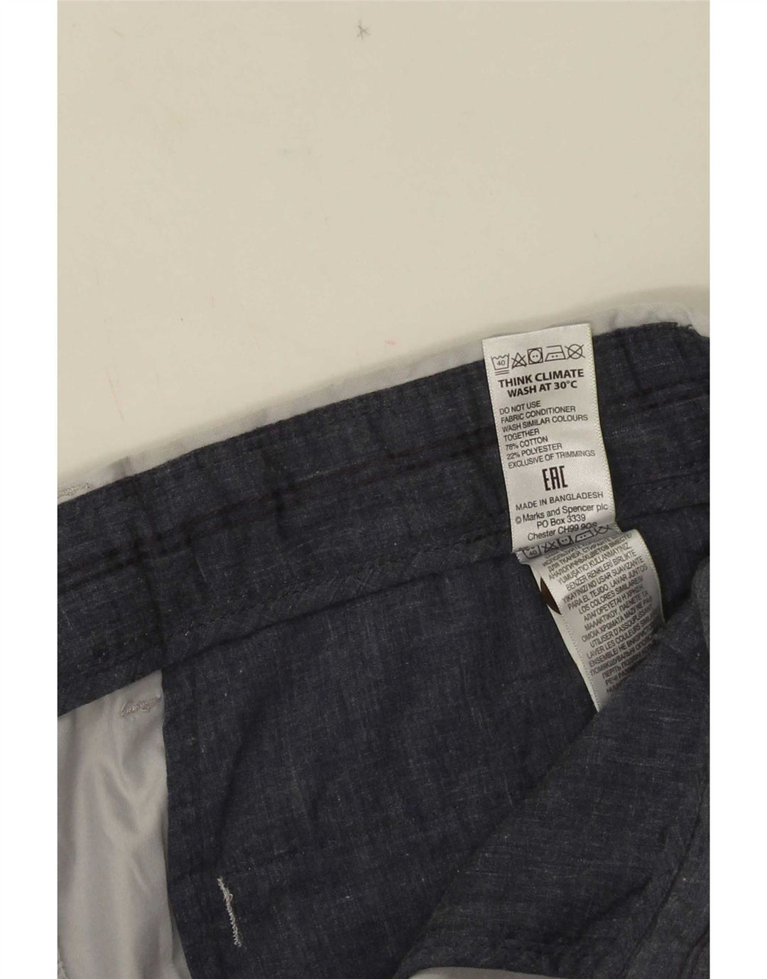Shorts chino masculino Marks & Spencer W34 grande algodão cinza