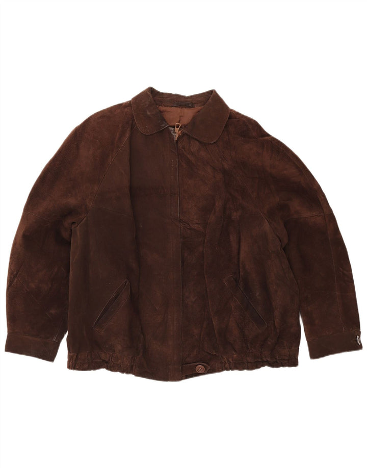 VINTAGE Womens Suede Jacket UK 18 XL Brown