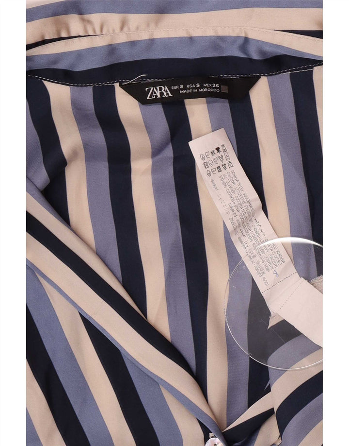 Blusa feminina Zara UK 10 poliéster listrado azul pequeno