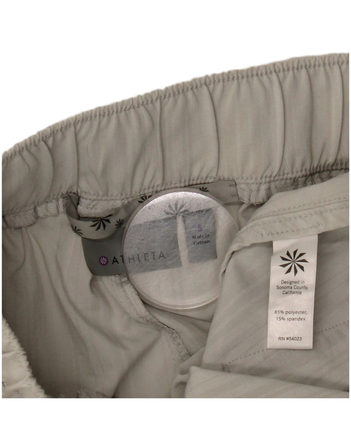 Shorts esportivos femininos ATHLETA UK 10 poliéster listrado cinza pequeno
