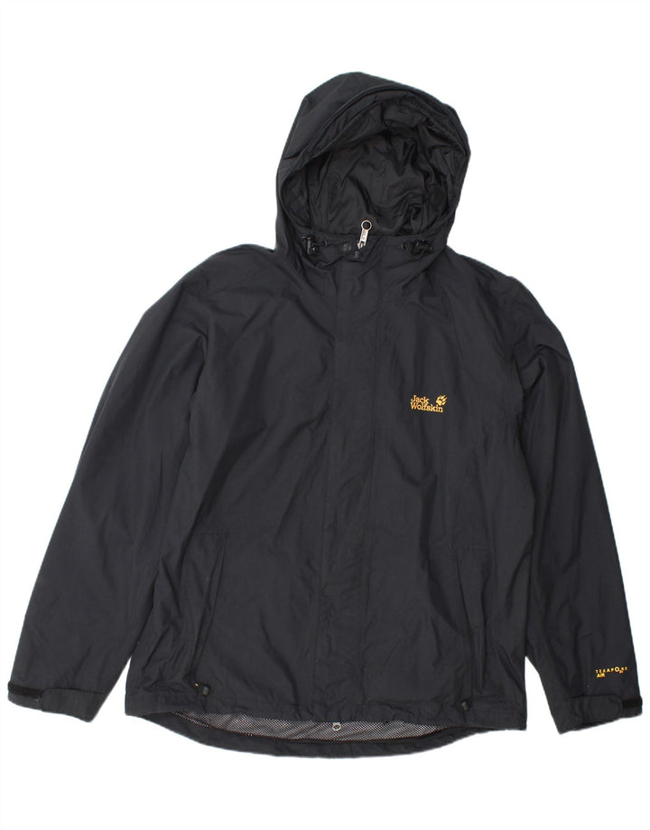 Jaqueta de chuva masculina JACK WOLFSKIN com capuz Reino Unido 40/42 grande poliamida preta