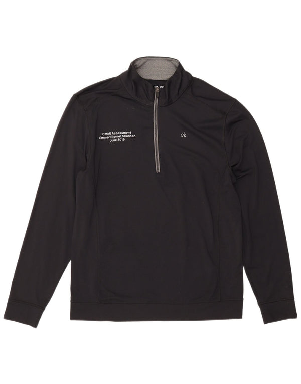 CALVIN KLEIN Mens Golf Graphic Zip Neck Pulôver Treino Top Grande Preto