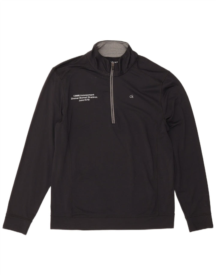 CALVIN KLEIN Mens Golf Graphic Zip Neck Pulôver Treino Top Grande Preto