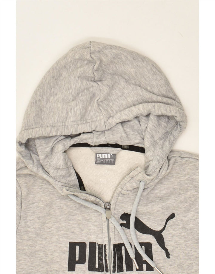 PUMA Womens Graphic Zip Hoodie Sweater UK 12 Medium Grey Cotton Vintage Puma and Second-Hand Puma from Messina Hembry 