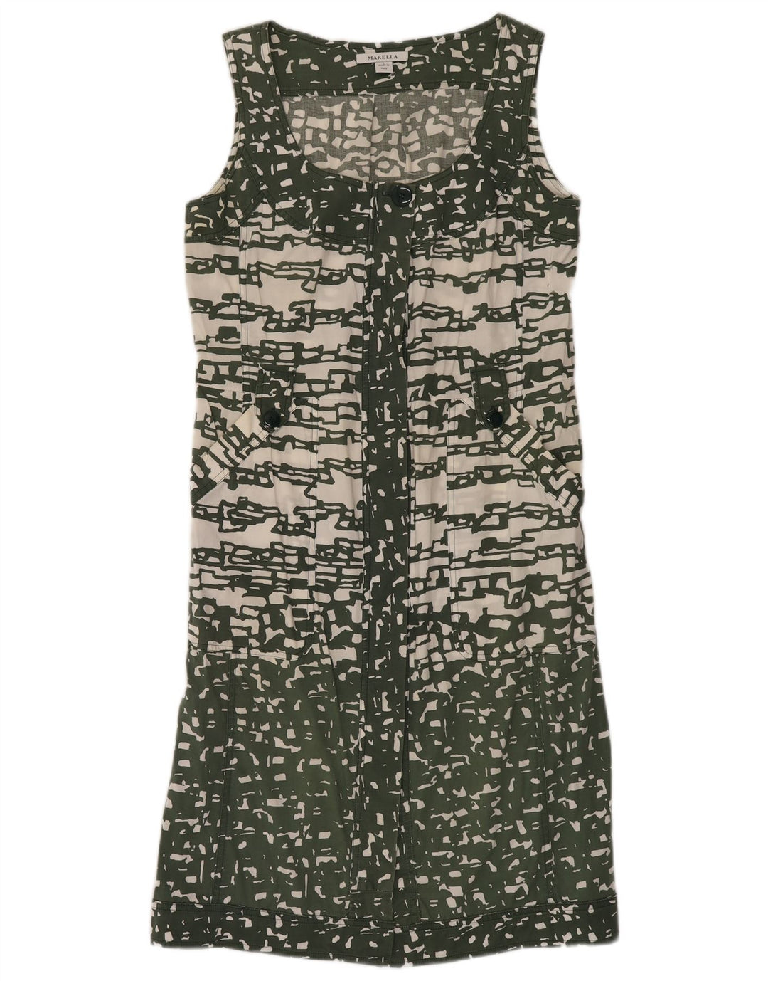 Vestido camisa feminino sem mangas MARELLA Reino Unido 12 verde médio geométrico