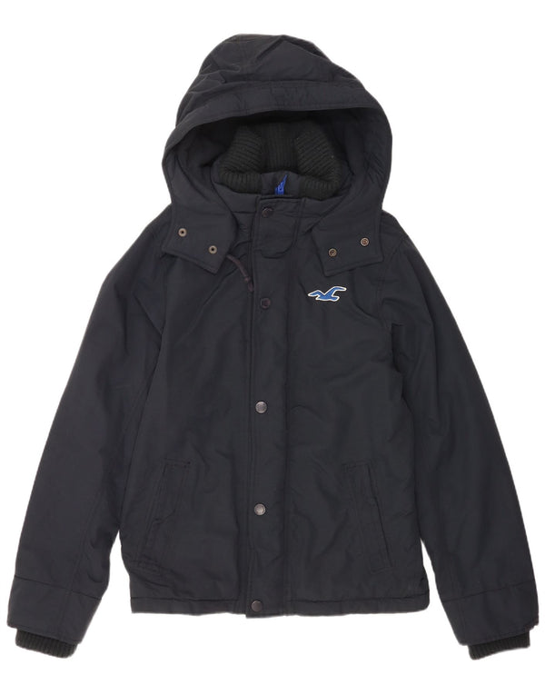 Jaqueta corta-vento masculina Hollister com capuz Reino Unido 38 médio azul marinho nylon
