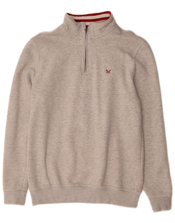 Crew Clothing Mens Zip Neck Moletom Jumper XL Algodão Cinza