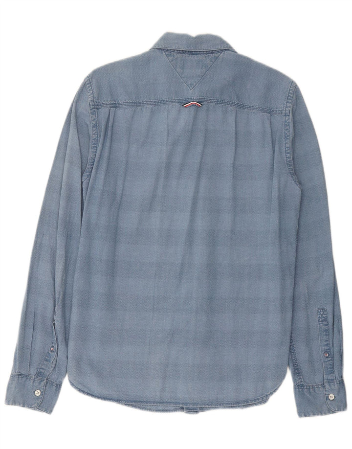 Camisa masculina Tommy Hilfiger Regular Fit pequena azul geométrica de algodão