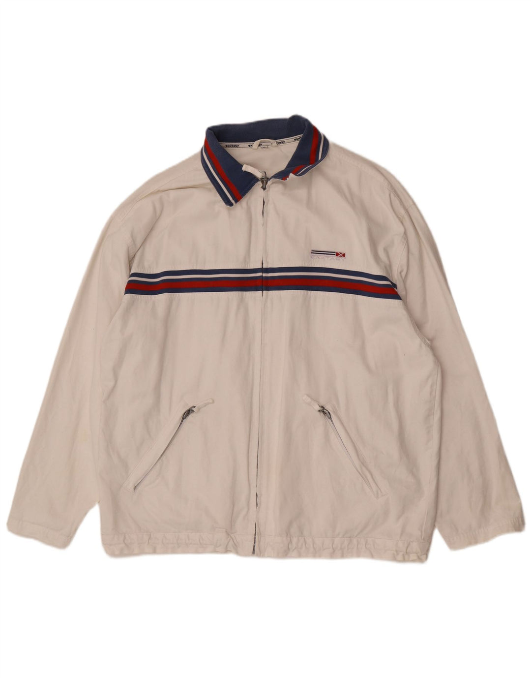 Jaqueta superior de agasalho masculino vintage XL algodão colorblock branco