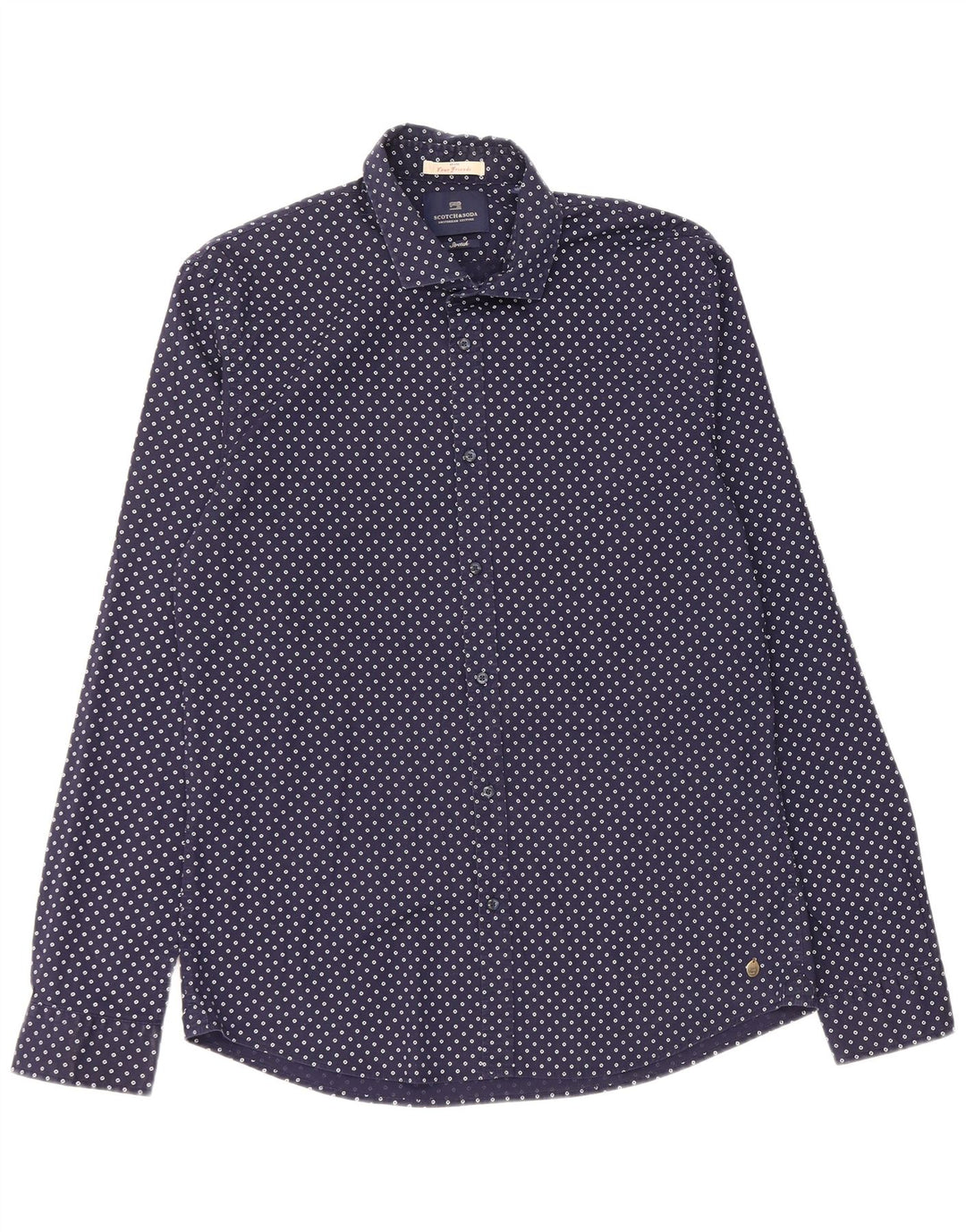Camisa masculina Scotch & Soda XL algodão manchado azul marinho