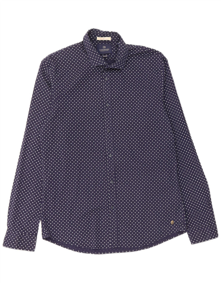 Camisa masculina Scotch & Soda XL algodão manchado azul marinho