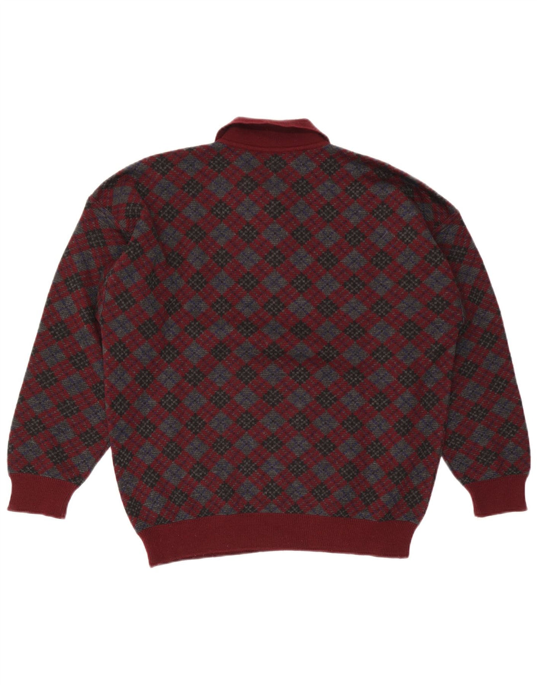 Suéter masculino Stefanel com gola polo médio Borgonha Argyle/lã diamante