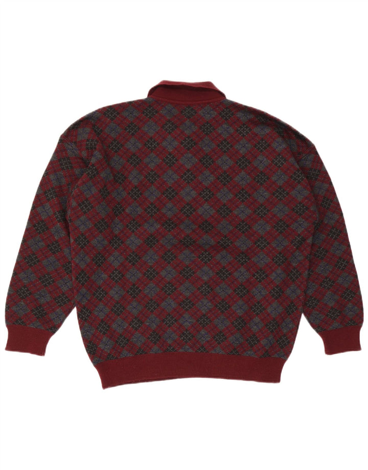 Suéter masculino Stefanel com gola polo médio Borgonha Argyle/lã diamante
