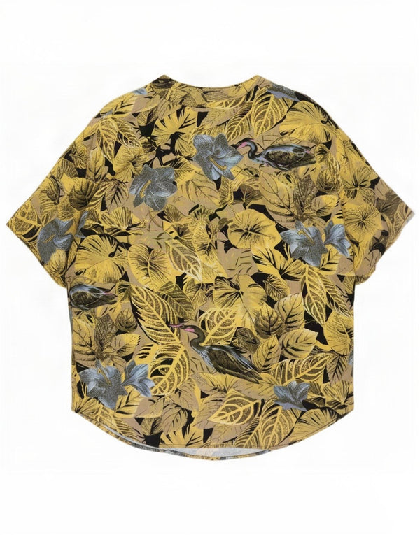 Blusa feminina vintage de manga curta UK 20 2XL Floral amarelo
