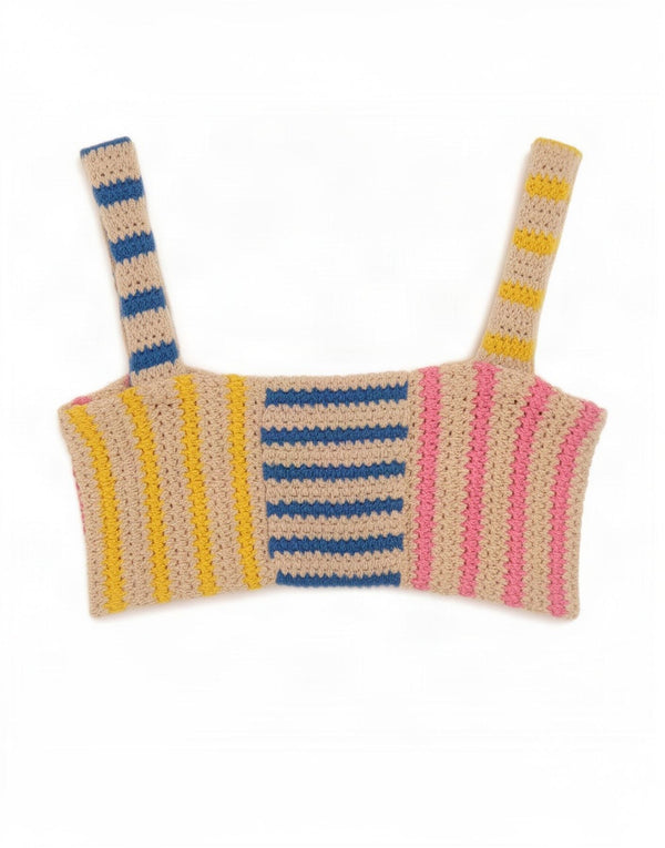 Zara Top feminino de malha sem mangas UK 10 pequeno listrado multicolorido