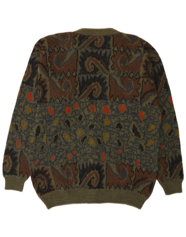 gio ferrari Suéter cardigã masculino IT 52 grande lã paisley verde