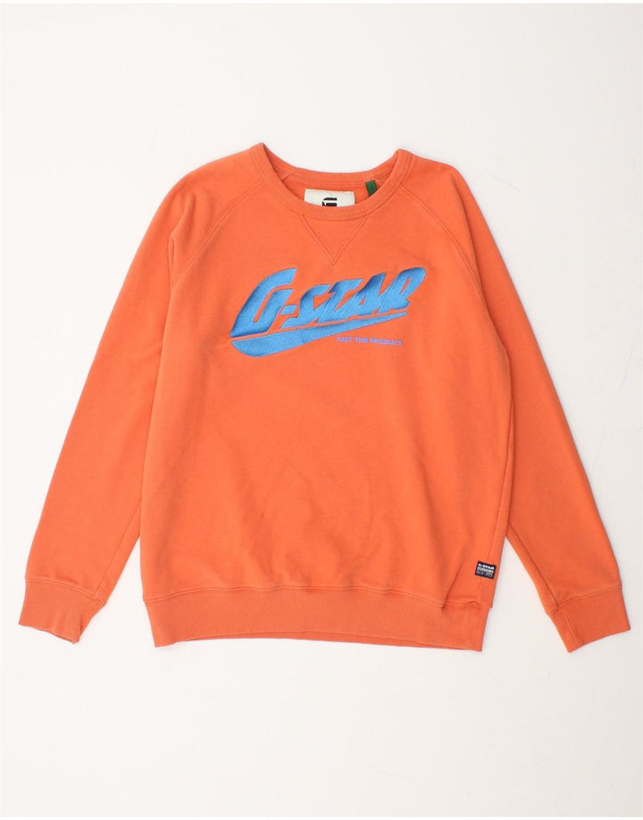 G-STAR Womens Graphic Sweatshirt Jumper UK 16 Large Orange Cotton Vintage G-Star and Second-Hand G-Star from Messina Hembry 
