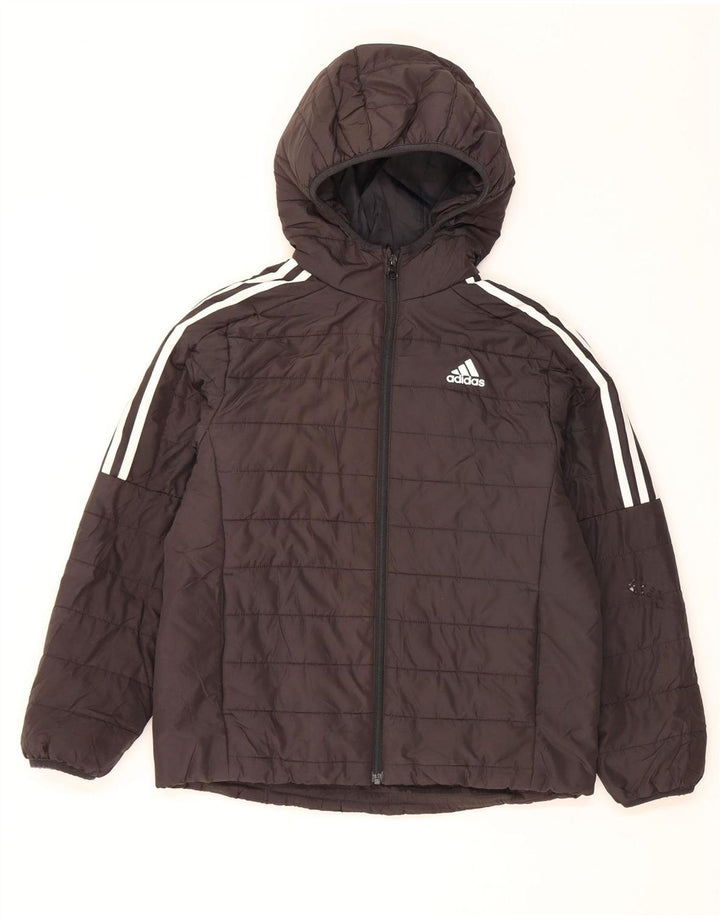 Casaco acolchoado com capuz Adidas Boys 10-11 anos médio preto poliéster